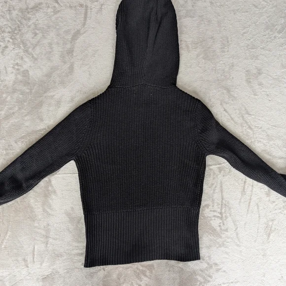 Hooded Black Zip Up Sweater Cardigan Cable Knit Minimal Soft Girl Acubi XS - Picture 4 of 10